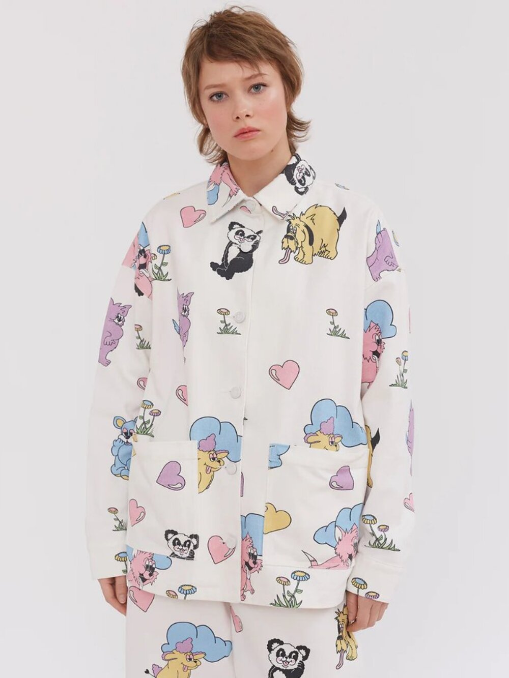 Lazy Oaf Crazy in Love Work Jacket Cartoon Print XS